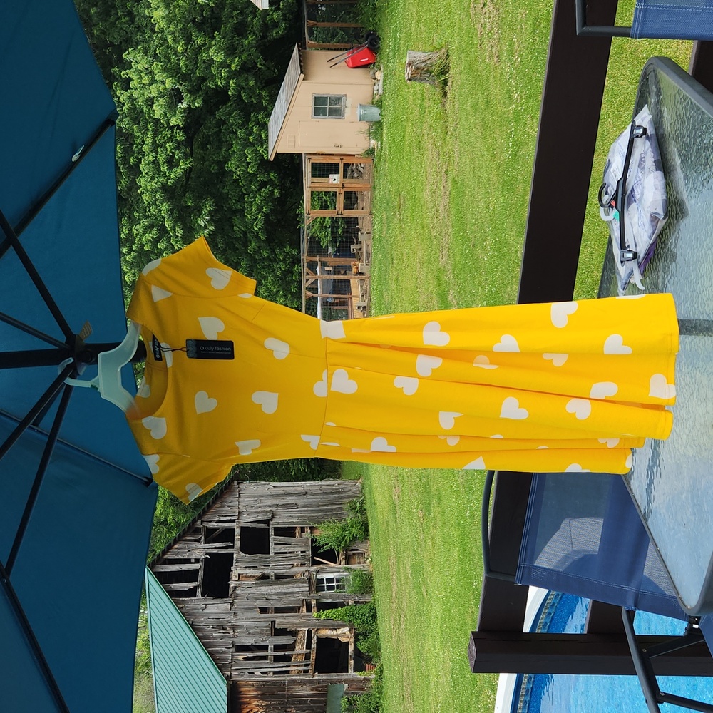 Oxiuly Fashion ☆ Yellow dress with white Hearts ☆ Small ☆ NWT ☆ Summer Dress